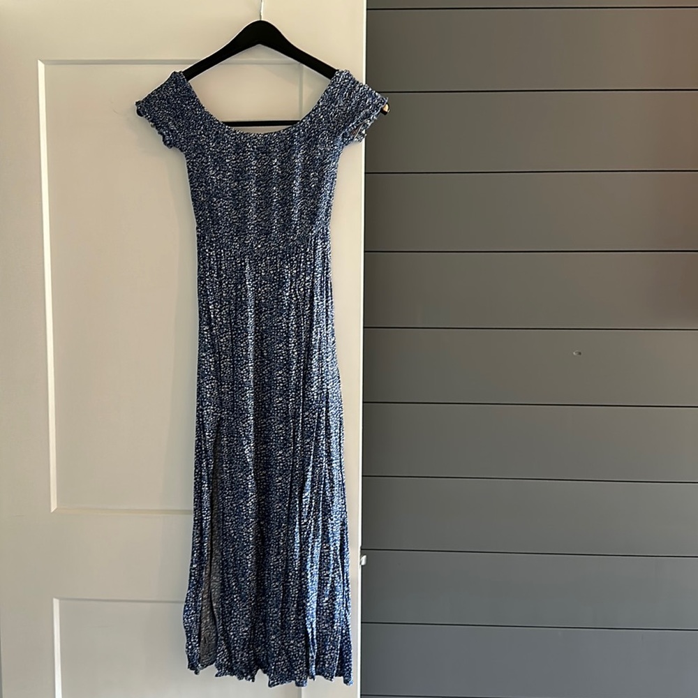 Women's Boho Floral Print Off Shoulder Split Long A Line Dress